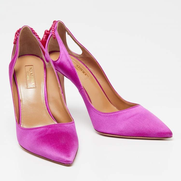 Pre Owned Aquazzura Magenta Satin Forever Marilyn Pumps Size 39