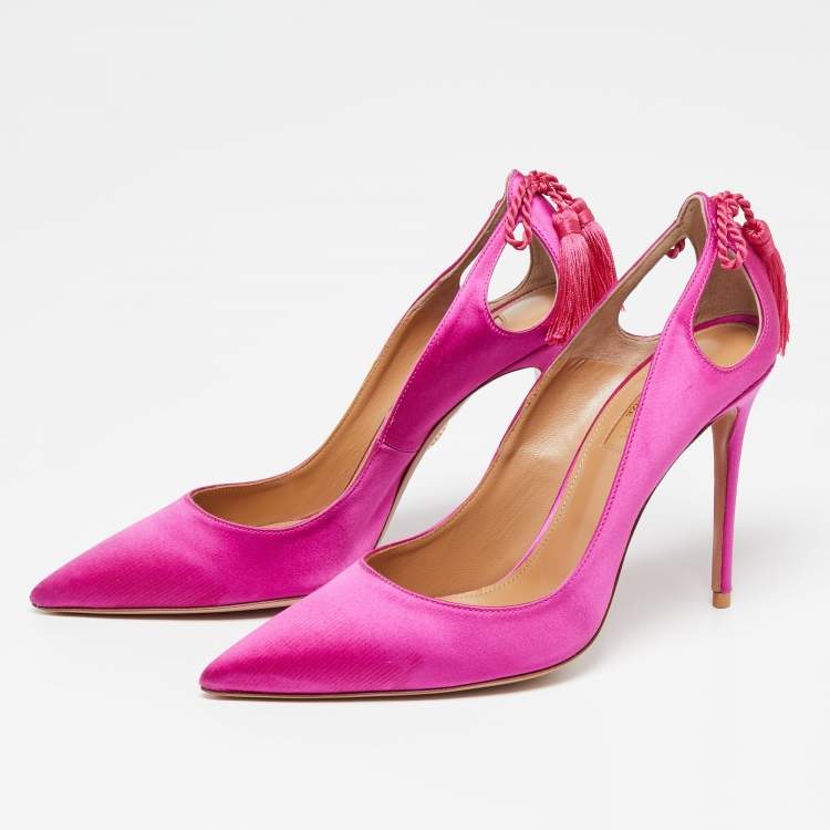 Pre Owned Aquazzura Magenta Satin Forever Marilyn Pumps Size 39