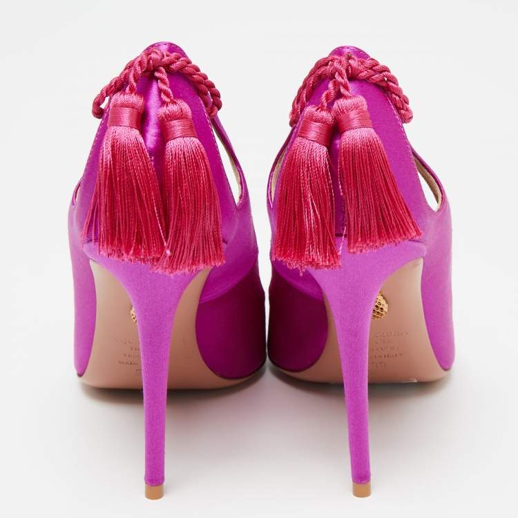 Pre Owned Aquazzura Magenta Satin Forever Marilyn Pumps Size 39