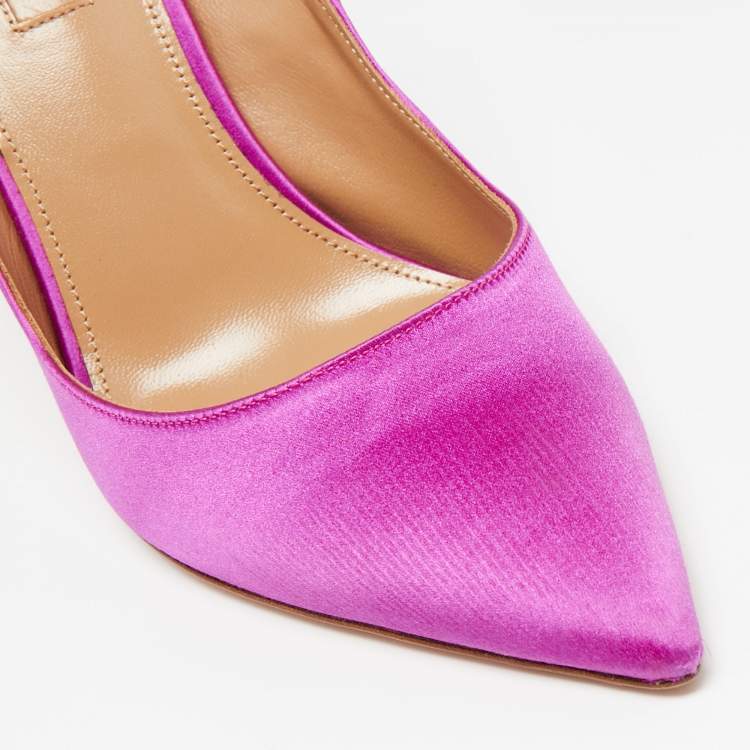 Pre Owned Aquazzura Magenta Satin Forever Marilyn Pumps Size 39
