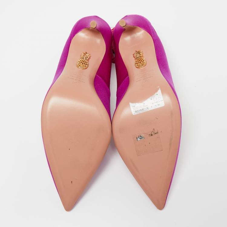 Pre Owned Aquazzura Magenta Satin Forever Marilyn Pumps Size 39