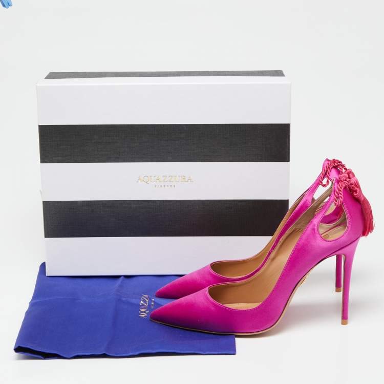 Pre Owned Aquazzura Magenta Satin Forever Marilyn Pumps Size 39