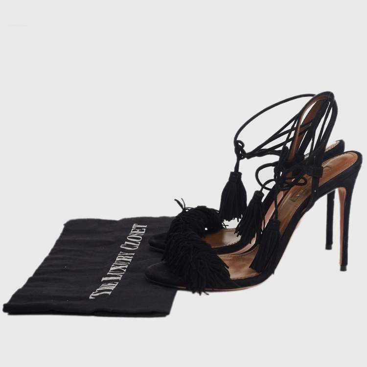 Pre Owned Aquazzura Black Suede Wild Thing Ankle Wrap Sandals Size 37