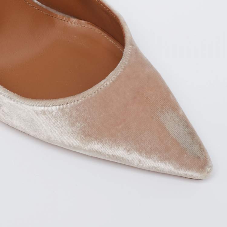 Pre Owned Aquazzura Beige Velvet Tassel Tie Marilyn Pumps Size 37   