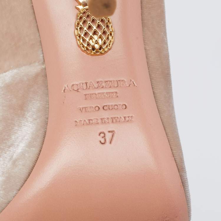 Pre Owned Aquazzura Beige Velvet Tassel Tie Marilyn Pumps Size 37   
