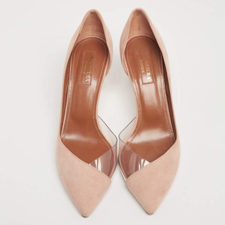 Pre Owned Aquazzura Beige Suede and PVC Eclipse Pumps Size 36.5