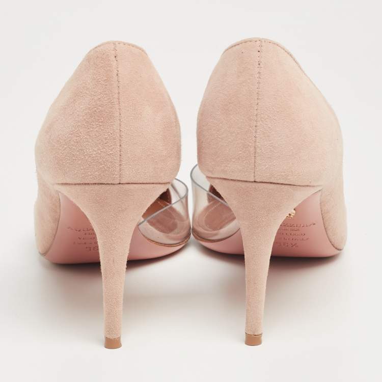 Pre Owned Aquazzura Beige Suede and PVC Eclipse Pumps Size 36.5