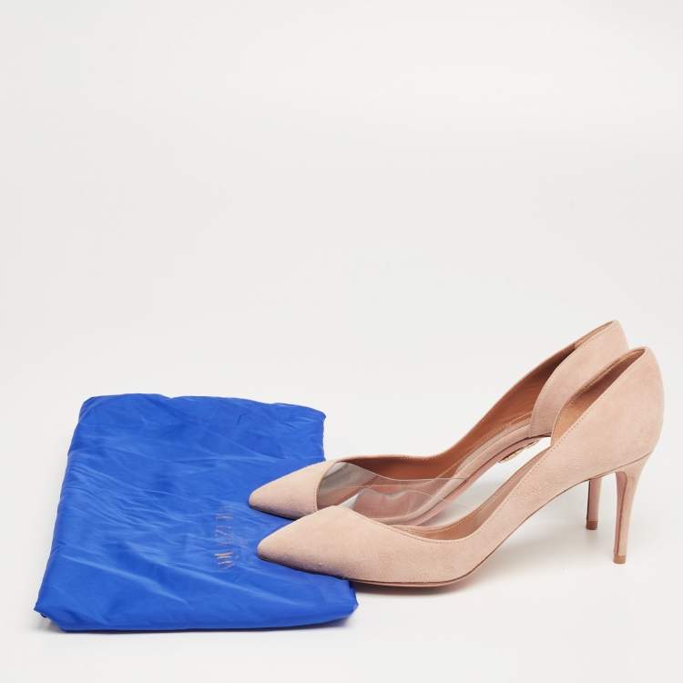 Pre Owned Aquazzura Beige Suede and PVC Eclipse Pumps Size 36.5
