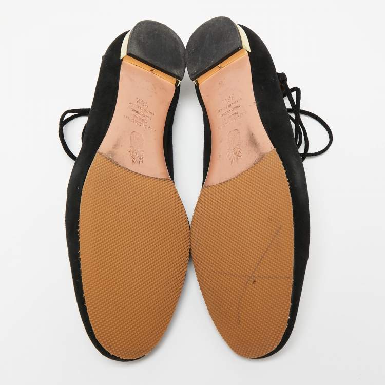 Pre Owned Aquazzura Black Suede Ankle Wrap Ballet Flats Size 38.5