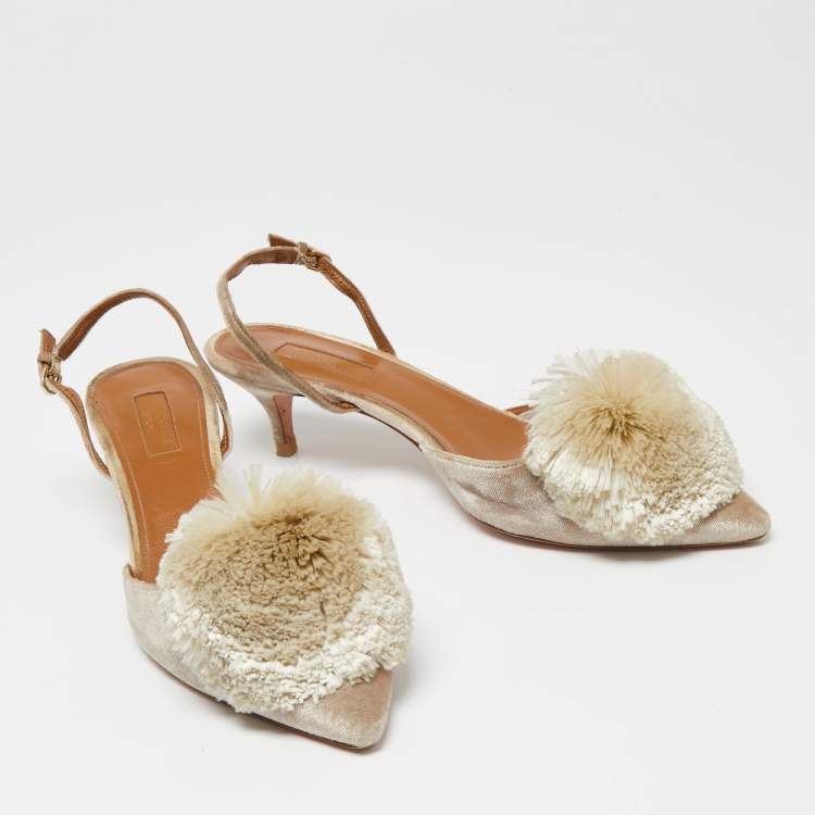 Pre Owned Aquazzura Light Grey Velvet Power Puff  Slingback Sandals Size 39