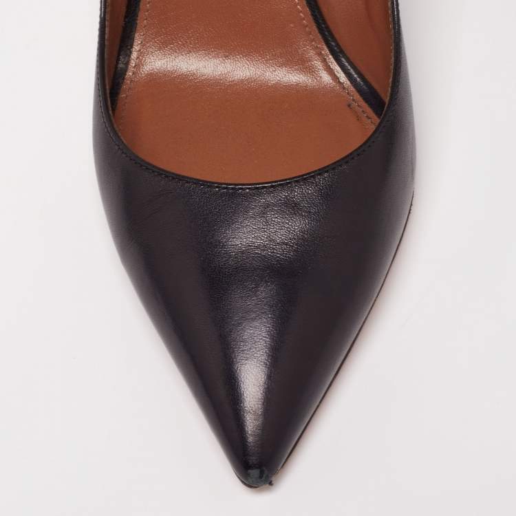 Pre Owned Aquazzura Black Leather Dolce Vita Ankle-Strap Pumps Size 40