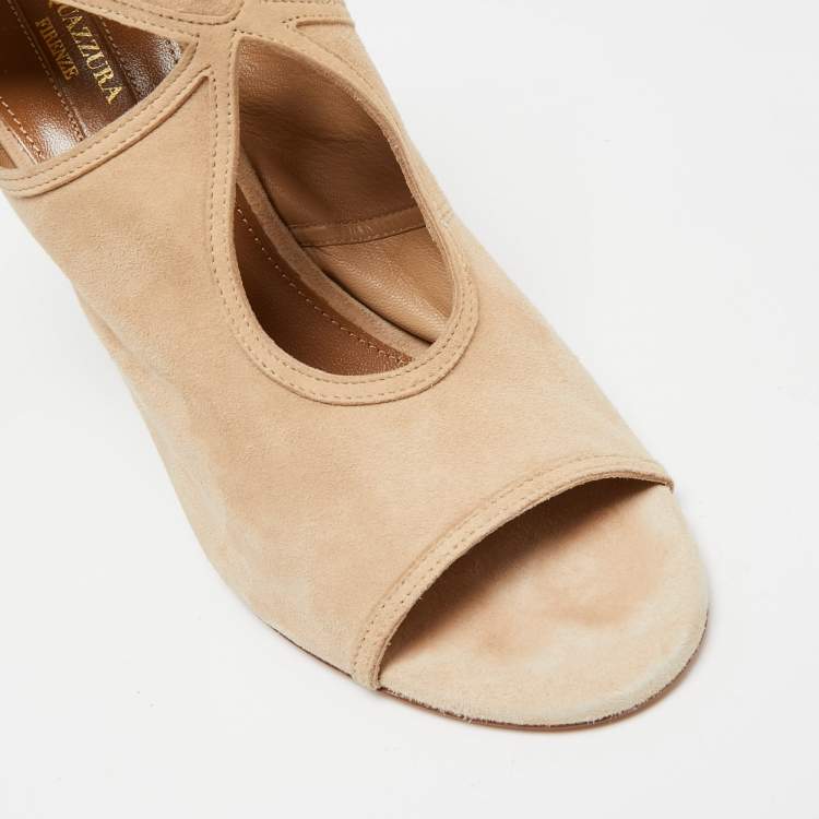 Pre Owned Aquazzura Beige Suede Sexy Thing Cutout Sandals Size 40