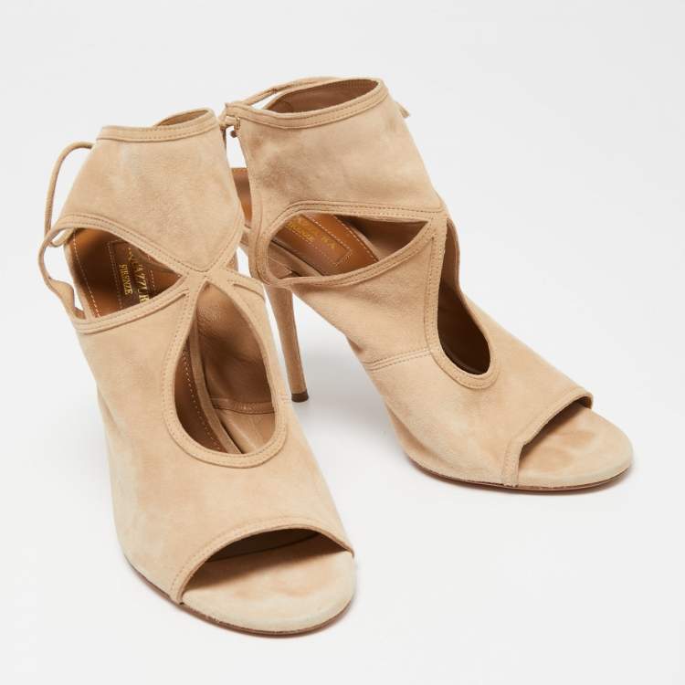 Pre Owned Aquazzura Beige Suede Sexy Thing Cutout Sandals Size 40