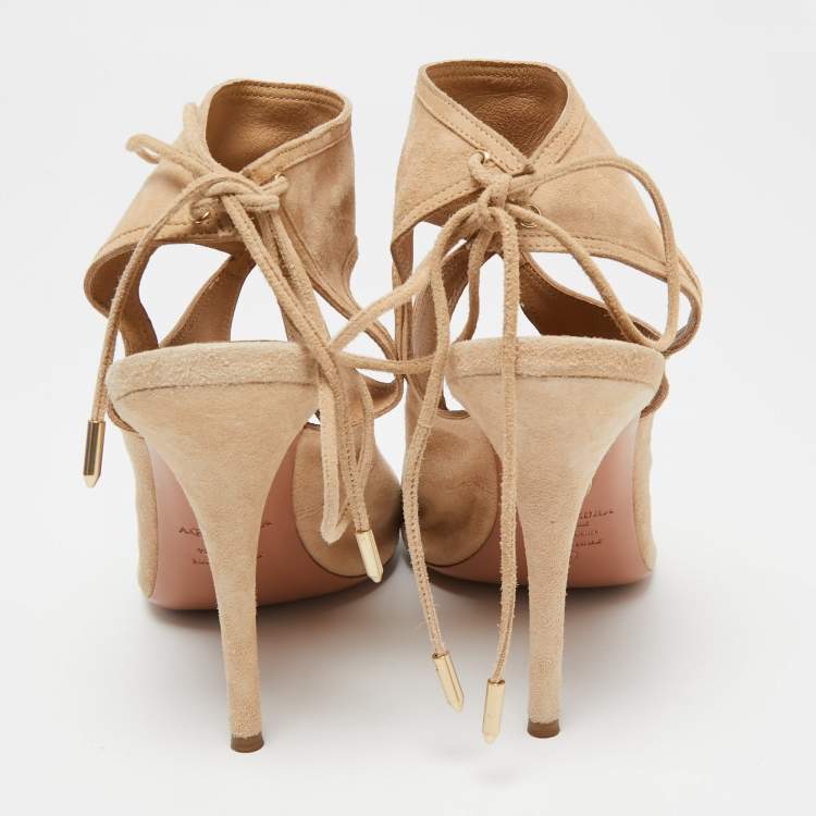 Pre Owned Aquazzura Beige Suede Sexy Thing Cutout Sandals Size 40