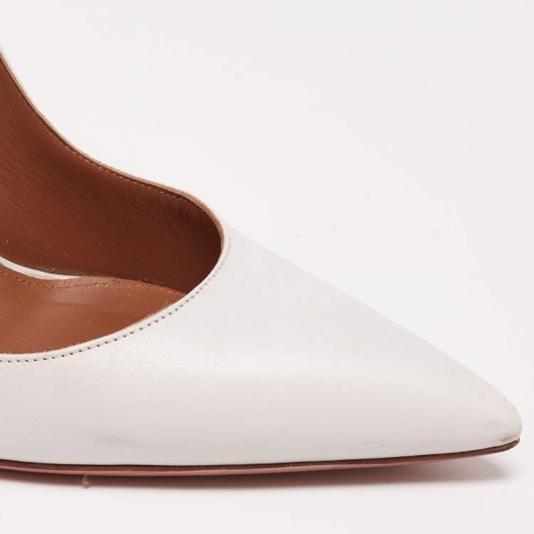 Pre Owned Aquazzura White Leather Forever Marilyn Pumps Size 39.5