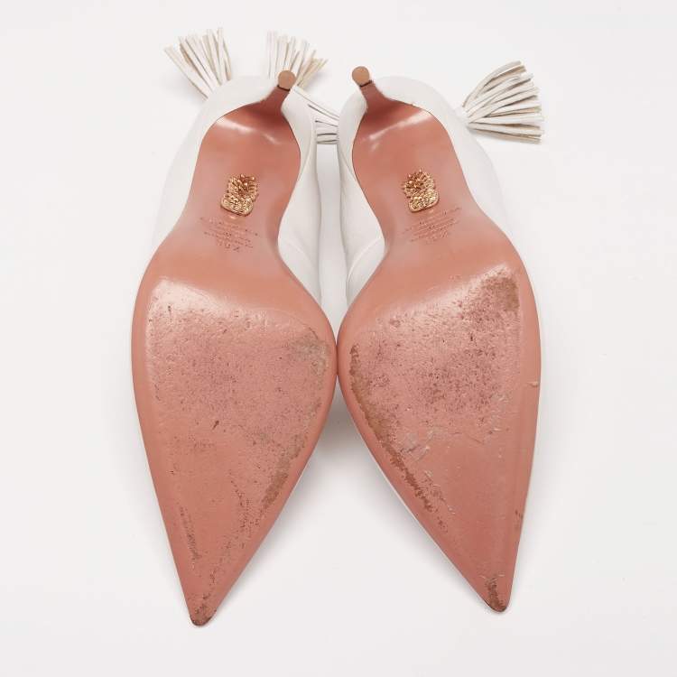 Pre Owned Aquazzura White Leather Forever Marilyn Pumps Size 39.5