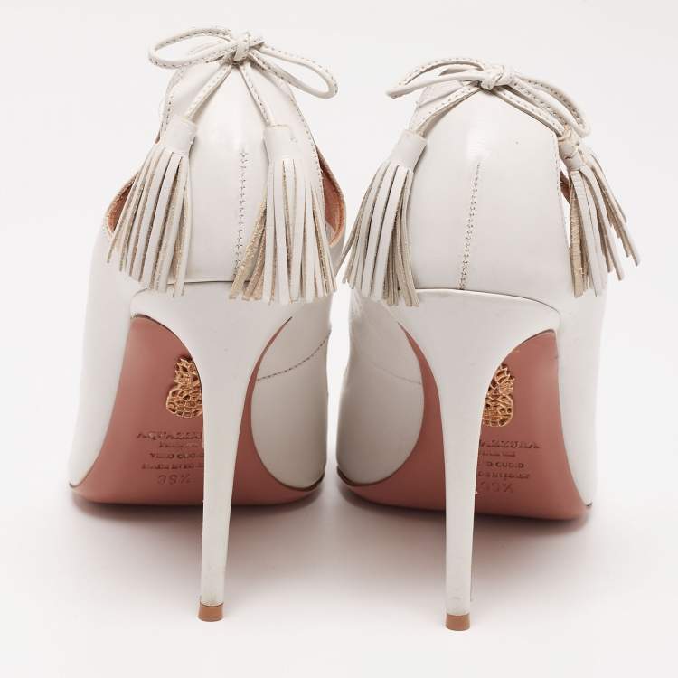 Pre Owned Aquazzura White Leather Forever Marilyn Pumps Size 39.5