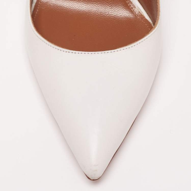Pre Owned Aquazzura White Leather Forever Marilyn Pumps Size 39.5
