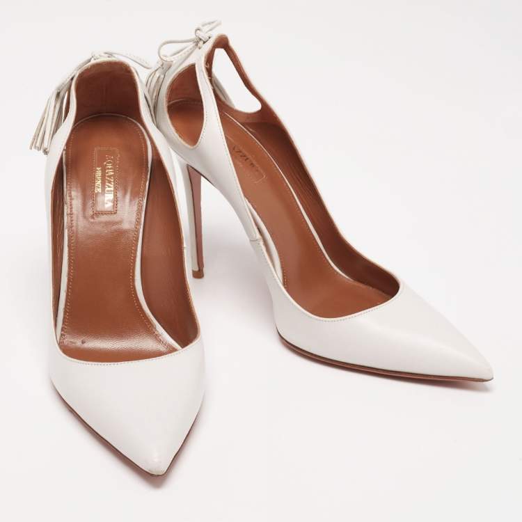 Pre Owned Aquazzura White Leather Forever Marilyn Pumps Size 39.5