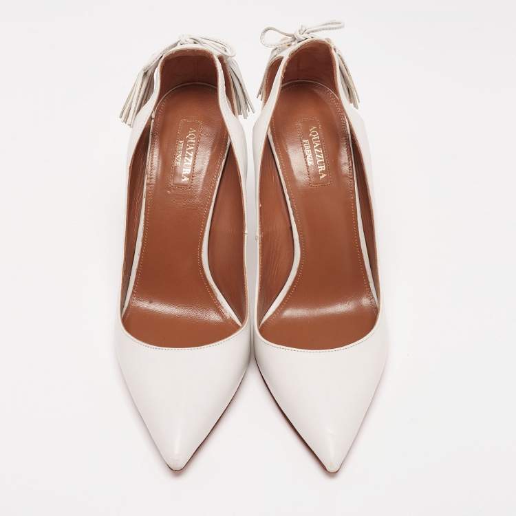Pre Owned Aquazzura White Leather Forever Marilyn Pumps Size 39.5