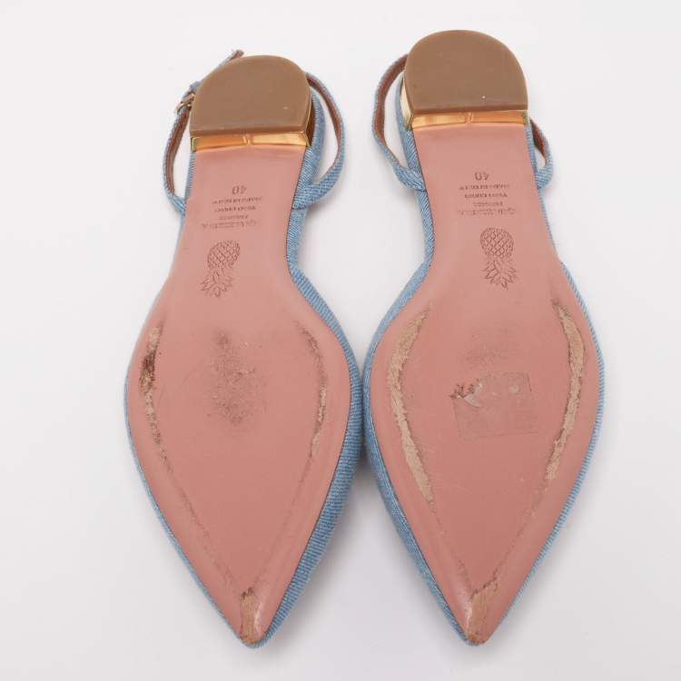 Pre Owned Aquazzura Light Blue Denim Nairobi Pointed-Toe Slingback Flats Size 40