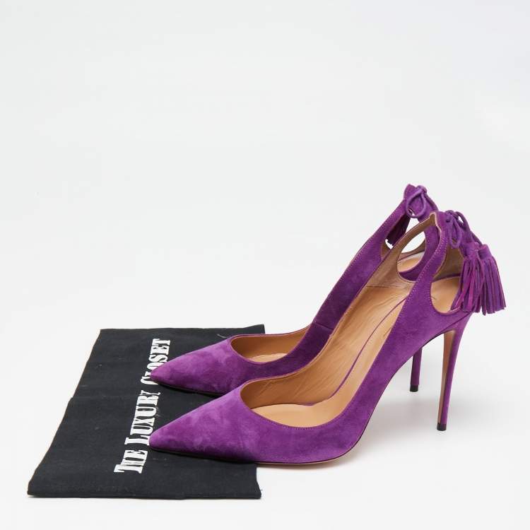Pre Owned Aquazzura Purple Suede Forever Marilyn Pumps Size 40.5