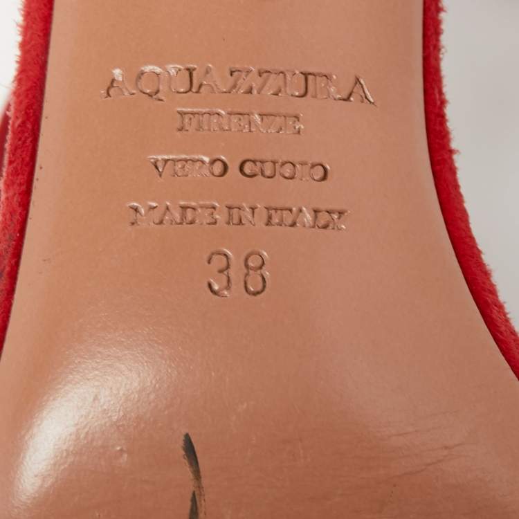 Pre Owned Aquazzura Red Fringed Suede Wild Thing Ankle-Tie Sandals Size 38 