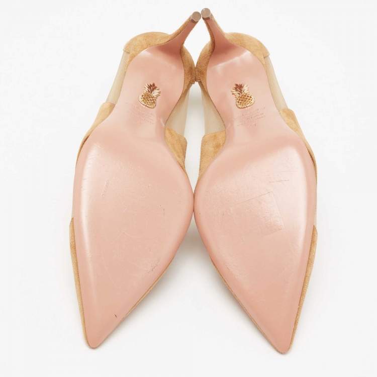 Pre Owned Aquazzura Tan Suede and Mesh Savoy Pumps Size 41