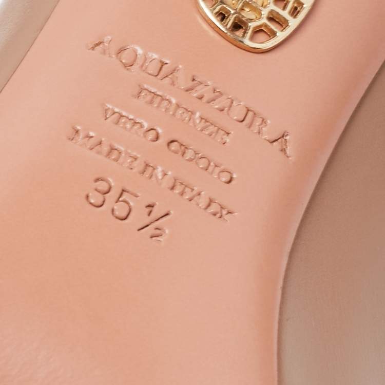 Pre Owned Aquazzura Beige Leather Tango Curvy Lace-Up Sandals Size 35.5 