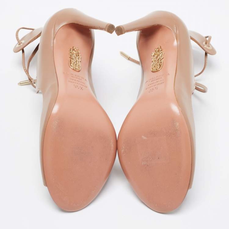Pre Owned Aquazzura Beige Leather Tango Curvy Lace-Up Sandals Size 35.5 