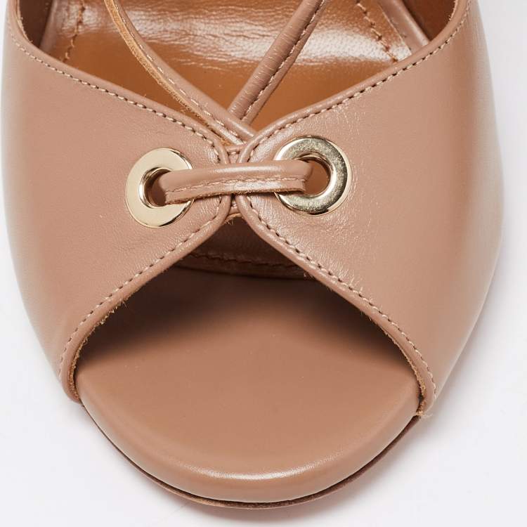 Pre Owned Aquazzura Beige Leather Tango Curvy Lace-Up Sandals Size 35.5 