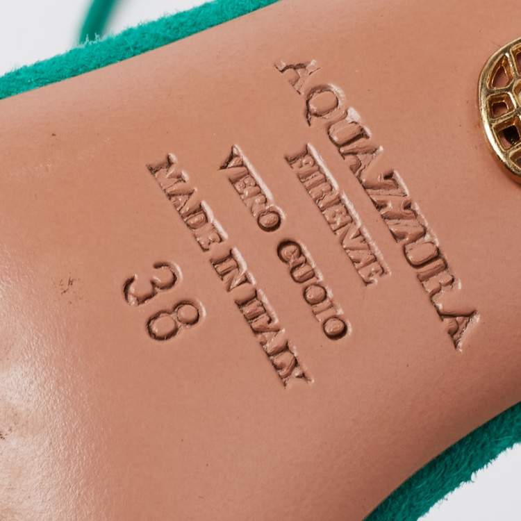 Pre Owned Aquazzura Teal Green Fringed Suede Wild Thing Tasseled Ankle Wrap Sandals Size 38