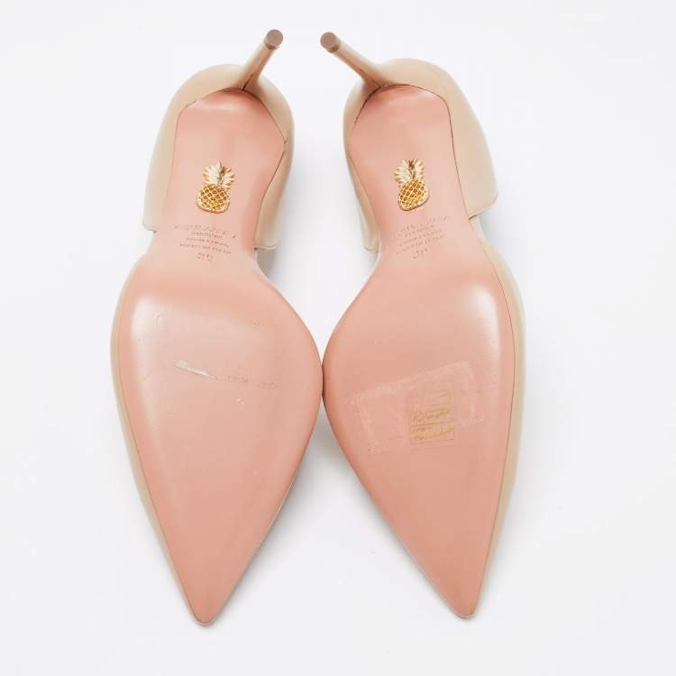 Pre Owned Aquazzura Beige Leather And PVC Pointed Toe Sharp Pumps Size 39