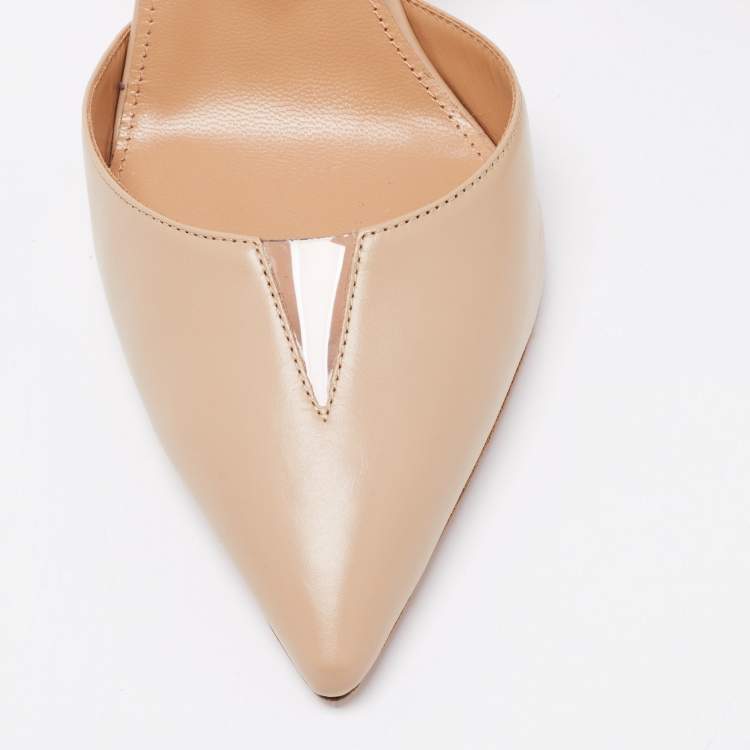 Pre Owned Aquazzura Beige Leather And PVC Pointed Toe Sharp Pumps Size 39