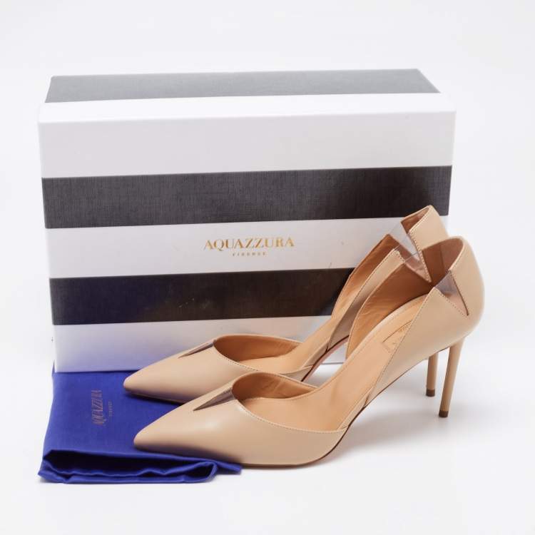 Pre Owned Aquazzura Beige Leather And PVC Pointed Toe Sharp Pumps Size 39