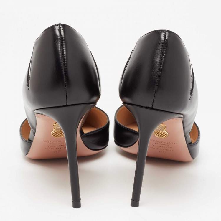 Pre Owned Aquazzura Black Leather And PVC Pointed Toe Sharp Pumps Size 39