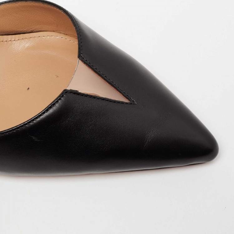 Pre Owned Aquazzura Black Leather And PVC Pointed Toe Sharp Pumps Size 39