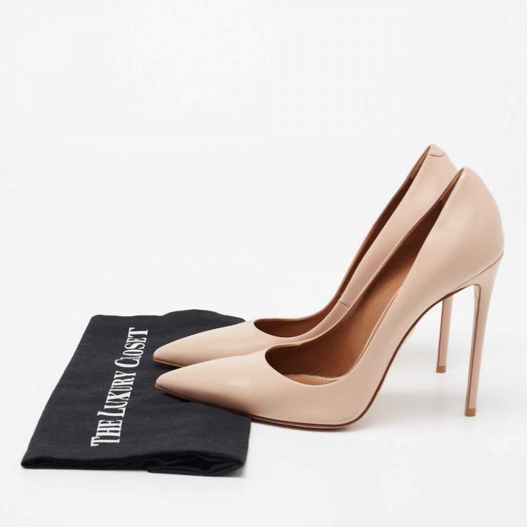 Pre Owned Aquazzura Beige Leather Pointed Toe Pumps Size 40