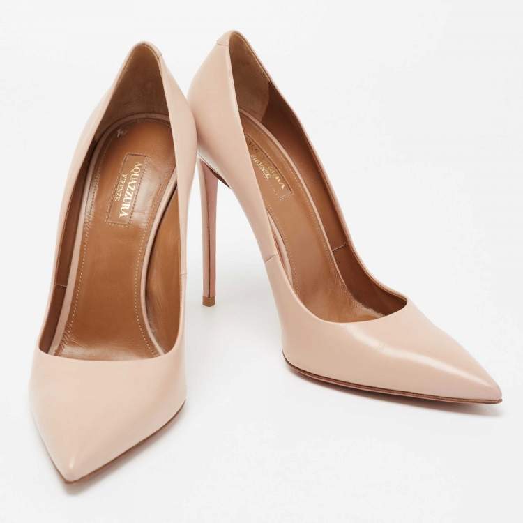 Pre Owned Aquazzura Beige Leather Pointed Toe Pumps Size 40
