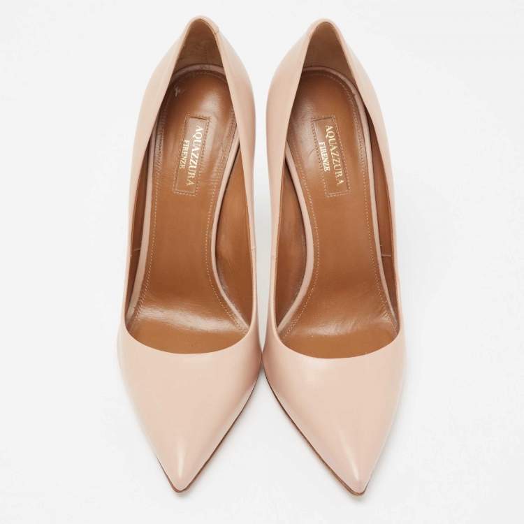 Pre Owned Aquazzura Beige Leather Pointed Toe Pumps Size 40