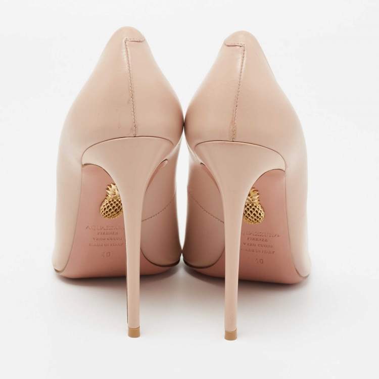 Pre Owned Aquazzura Beige Leather Pointed Toe Pumps Size 40