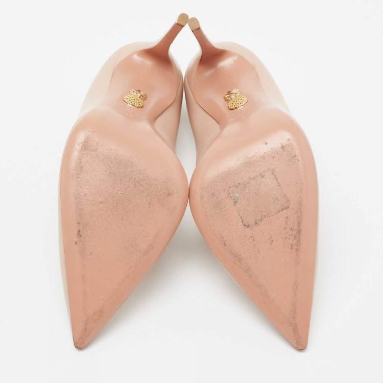 Pre Owned Aquazzura Beige Leather Pointed Toe Pumps Size 40