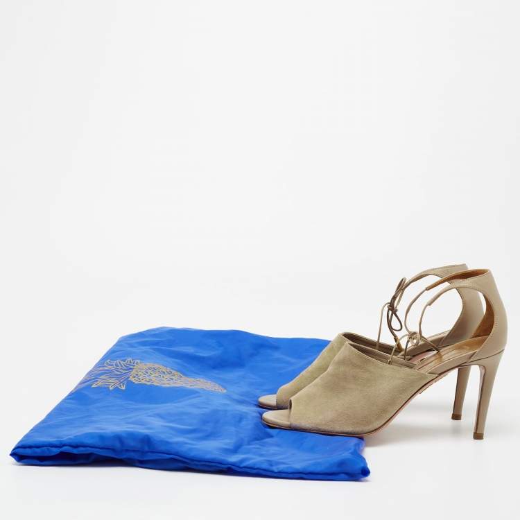 مملوكة مسبقًا Aquazzura Khaki Green Suede Ankle Tie Sandals Size 36