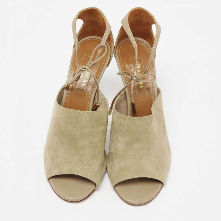 مملوكة مسبقًا Aquazzura Khaki Green Suede Ankle Tie Sandals Size 36