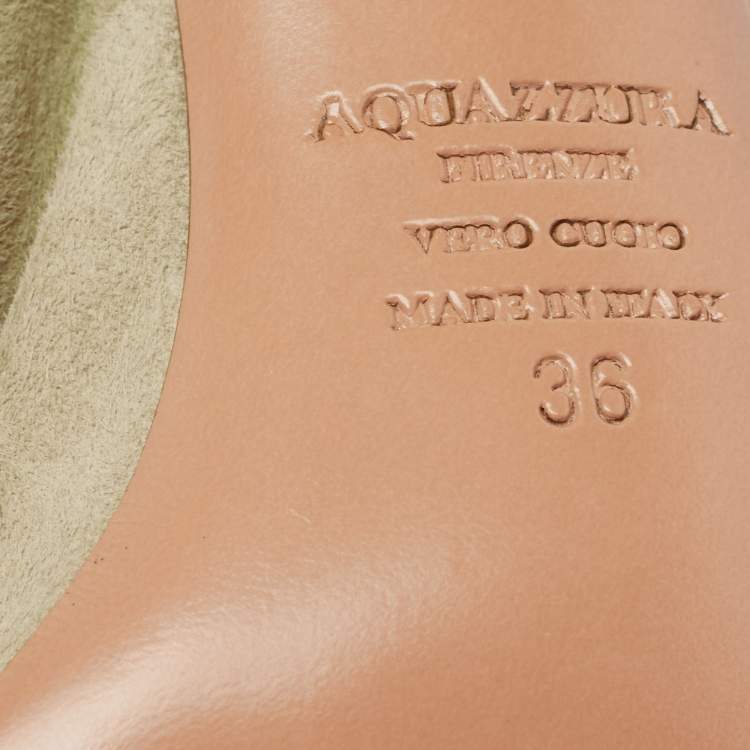 مملوكة مسبقًا Aquazzura Khaki Green Suede Ankle Tie Sandals Size 36