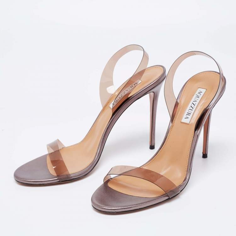 Pre Owned Aquazzura Metallic Brown Leather and PVC Open Toe Slingback Sandals Size 41