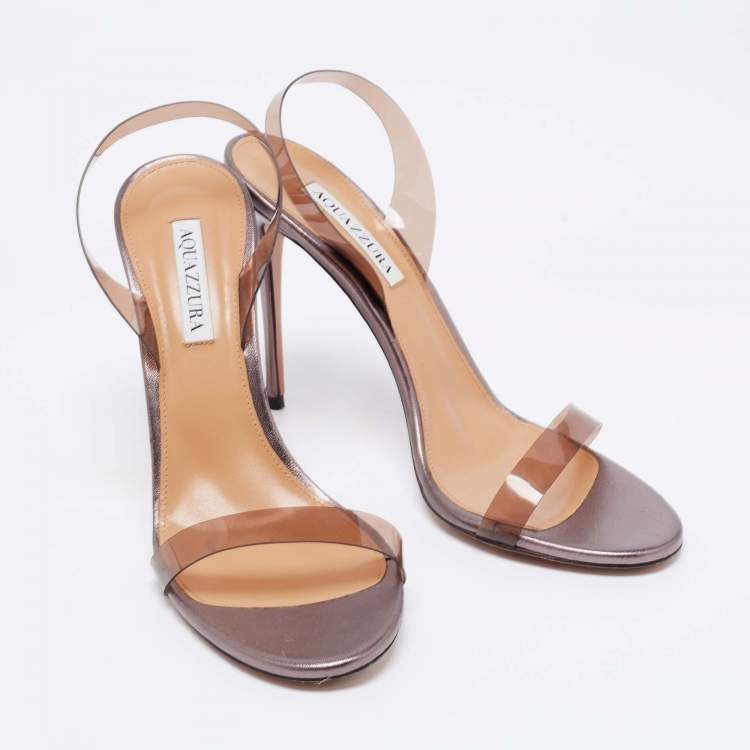 Pre Owned Aquazzura Metallic Brown Leather and PVC Open Toe Slingback Sandals Size 41