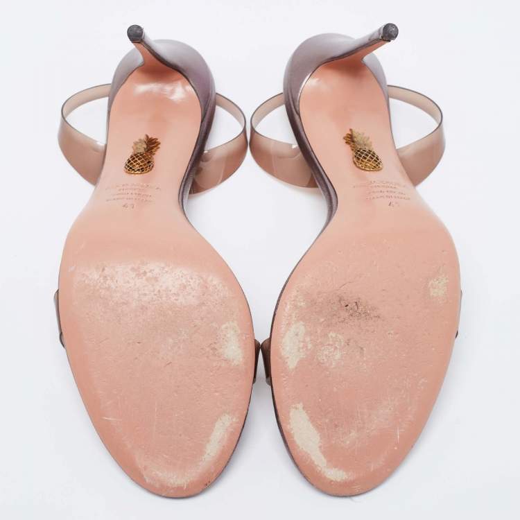 Pre Owned Aquazzura Metallic Brown Leather and PVC Open Toe Slingback Sandals Size 41