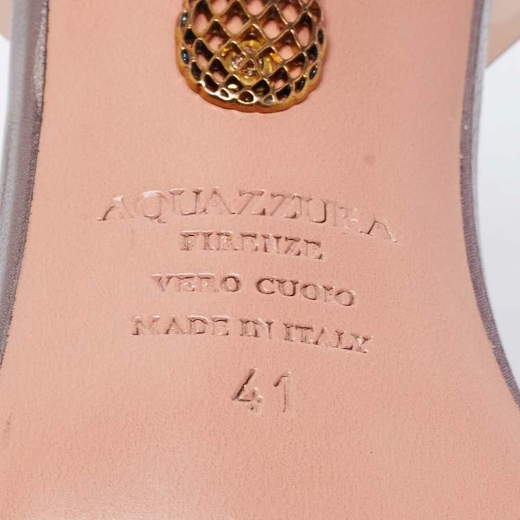 Pre Owned Aquazzura Metallic Brown Leather and PVC Open Toe Slingback Sandals Size 41