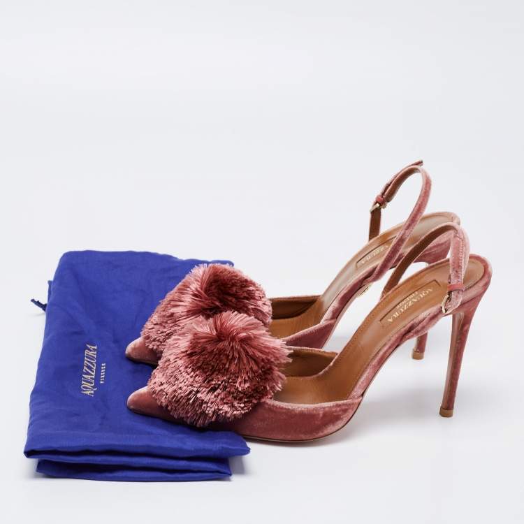 Pre Owned Aquazzura Pink Velvet Powder Puff Pointed Toe Slingback Sandals Size 38